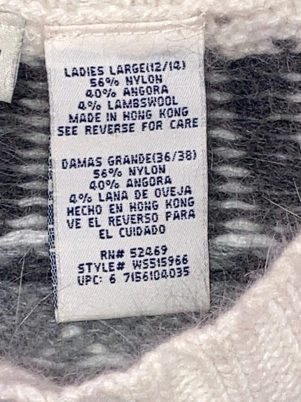 Vintage White Stag Fair Isles 40% Angora Gray Nordic Knit Ski Sweater Women’s L - Picture 11 of 11